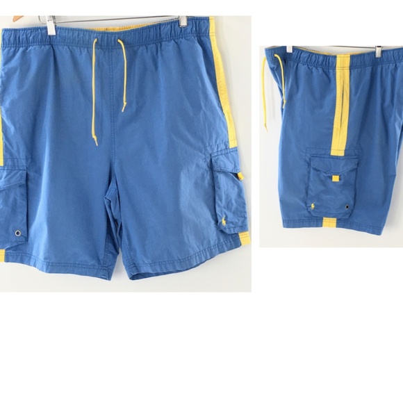 Vtg Polo Sport Ralph Lauren Mens Swim Trunks Blue Yellow Mesh Briefs Sz XL - Picture 1 of 15